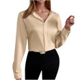 thumbnail image 2 of Sevevn Long Sleeve Tops for Women Women's Solid Color Flip Collar Fall And Winter Long Sleeve Loose Blouse Tops Rollbacks, 2 of 8