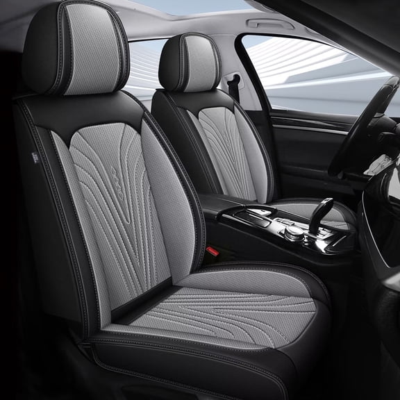 AOMSAZTO Front Car Seat Covers Fit for Nissan Titan 2009-2024 2025 Seat Covers Faux Leather Breathable and Waterproof Automotive Seat Covers Protector(2 PCS Front Seats,Black&Grey)
