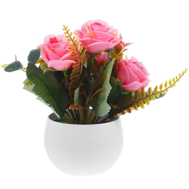 Planta artificial en maceta, planta falsa en maceta, planta falsa en maceta, bonsái de escritorio, rosa falsa en maceta, decoración