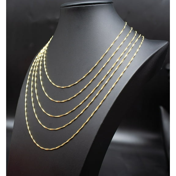 14K Real Solid Gold Diamond Cut Singapore Chain,  14K Yellow Gold Singapore Necklace , 14K 1.8mm Singapore Chain ,Real Gold Women Necklace (Necklace length:16;)