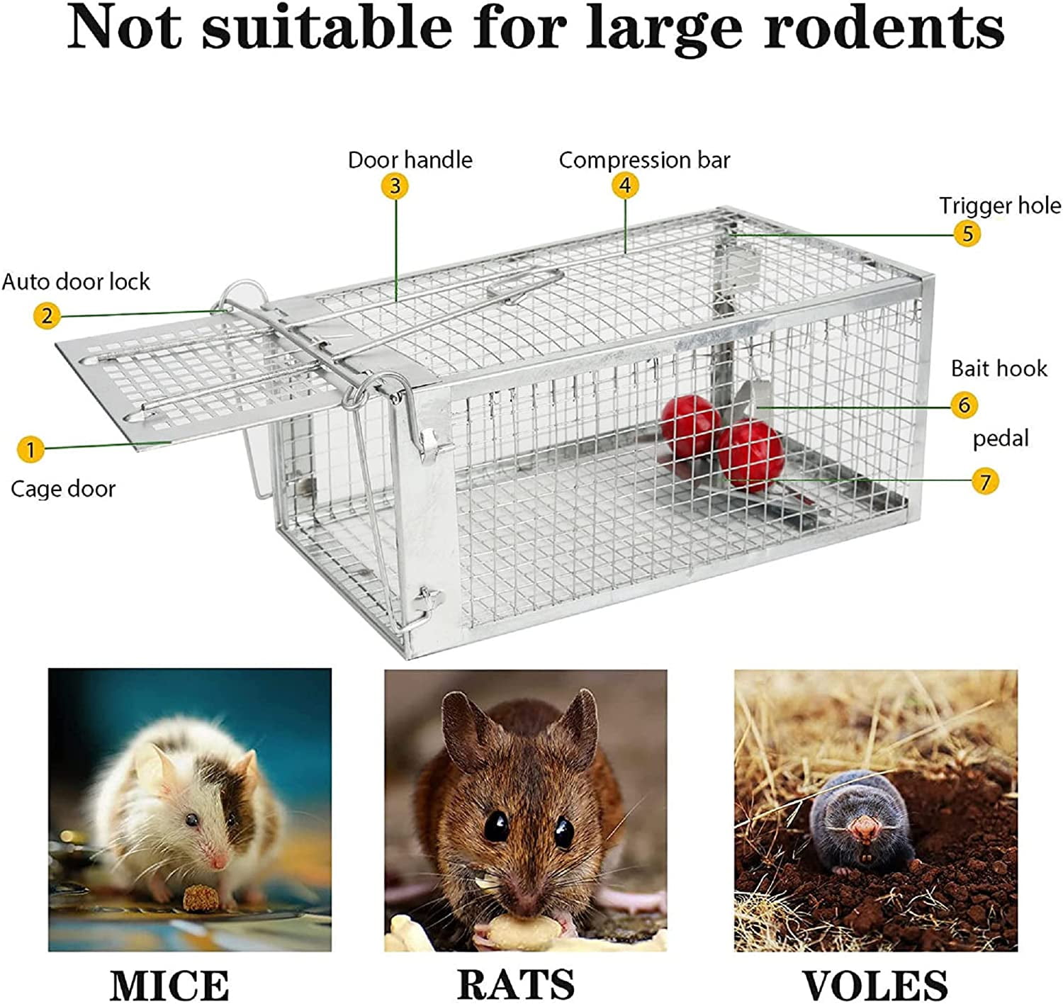 Live Mouse Rat Cage Traps Catch and Release for Indoor Outdoor@, Small Animals Traps, Easy to use, 2-Pack Humane Rat Traps (10.6"x 5.5"x 4.5")#!