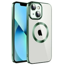 Dteck Clear Magnetic Case for iPhone 13,Shockproof Soft TPU Electro-plating Bumper Case Compatible with MagSafe Cover with Built-in Camera Lens Protector,Darkgreen