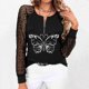 thumbnail image 2 of Blusa informal de manga larga con estampado de encaje y cuello redondo para mujer con cremallera Pompotops  gfhjh18941, 2 of 6