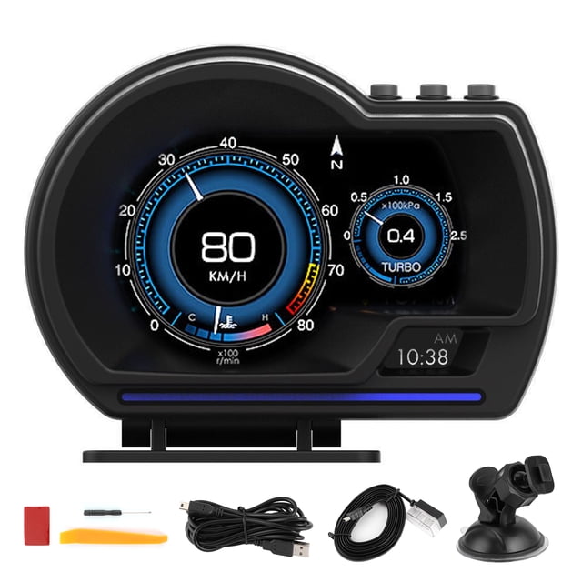 Head Up Display OBD2+GPS Smart Gauge Car HUD Velocímetro Turbo RPM Alarma para coche camión Jadeshay A
