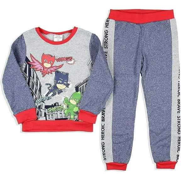 Happy Threads PJ Masks Boy's Wings Stripes Shields Pullover and Jogger Pants 2 Piece Outfit Set Multicolores, 18M