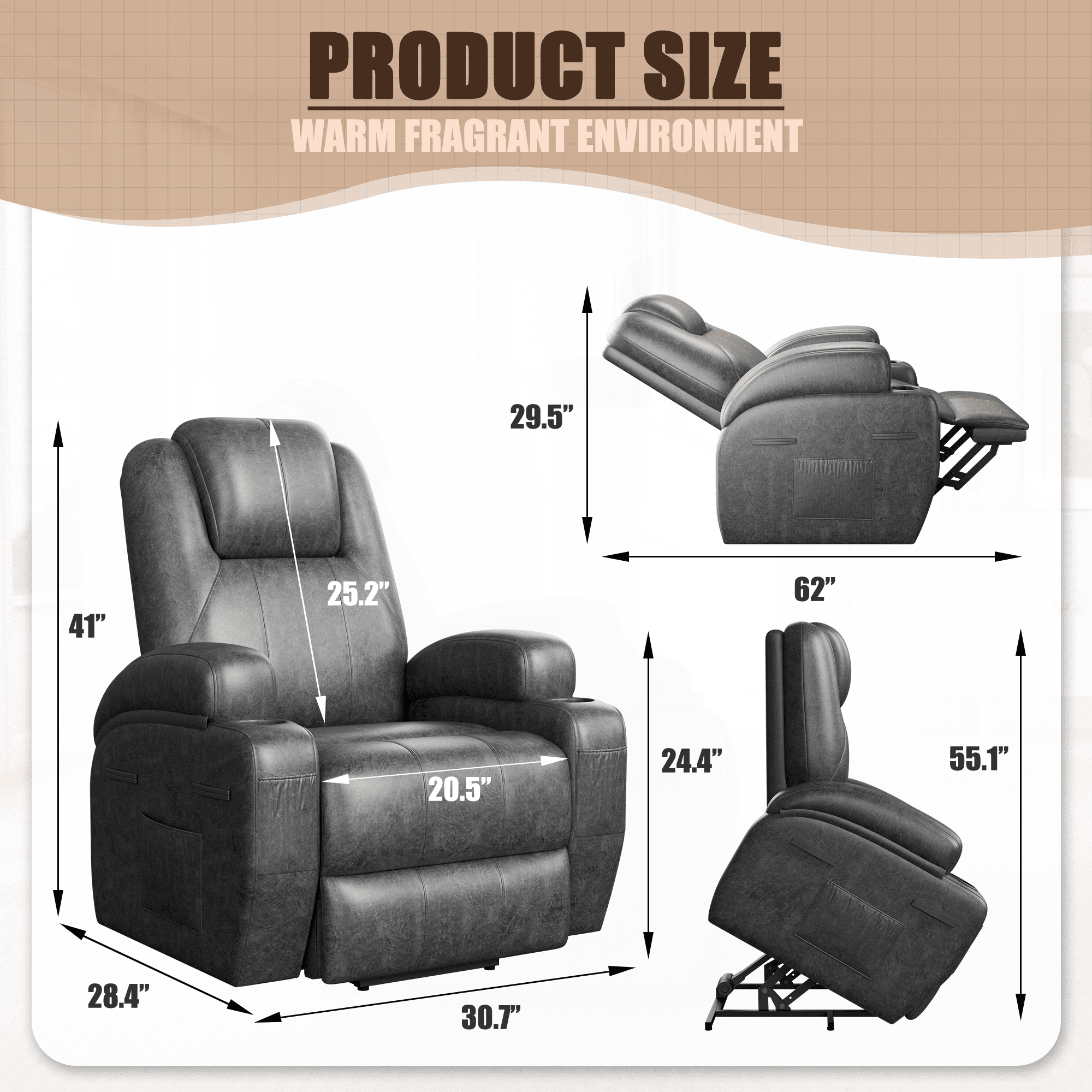Homall Power Lift Recliner with Massage Function for Elderly,Ergonomic Recliner Chairfor Living Room,Heavy Duty Leathaire Single Sofa with 2 Cup Holder for Bedroom Home Theater,Black