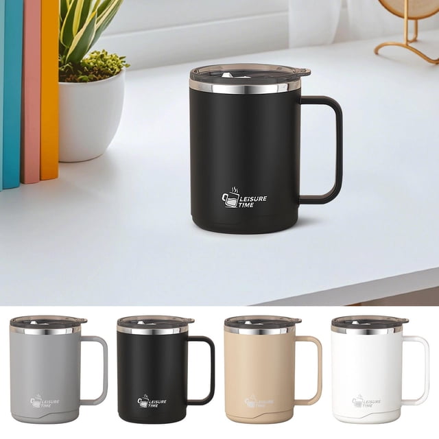 Taza de doble pared de acero inoxidable – Vaso de vaso aislante | Tapa impermeable, mango reutilizable, recorrido | 304 Construcción en acero | 500ml | Uso de bebidas calientes y frías