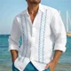 thumbnail image 1 of Camisa de cuello abotonado con estampado 3D de parches de color sólido de verano para hombre, ropa de playa hawaiana de moda para ocio, manga larga, 1 of 6