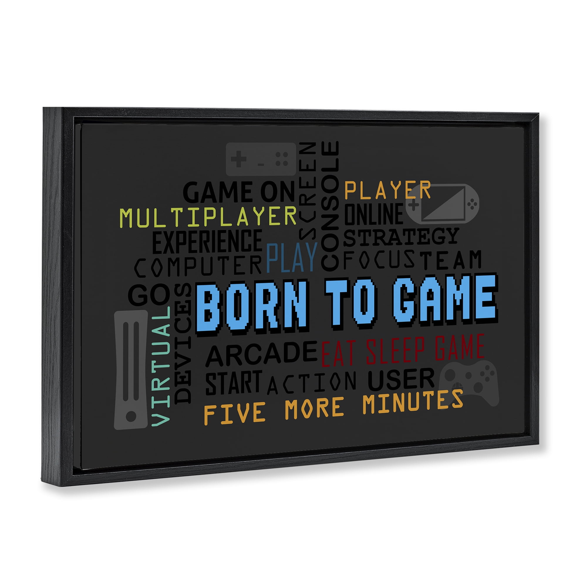 Stupell Industries Born To Game Arcade Black Framed Floater Canvas Wall Art, design by Kim Allen
