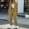 thumbnail image 3 of Iyufng Matching Sets for Women Button Down Cropped Jacket and Elastic Waist Jogger Cargo Pants 2 Piece Casual Corduroy Outfit Set, 3 of 6