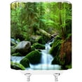 thumbnail image 2 of Forest Waterfall Shower Curtain Green Nature Tropical Rainforest Tree Forest Jungle Stones Plants Sunshine Landscape Summer Season Bathroom Fabric Decor Curtain with Hooks, 2 of 3