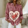 thumbnail image 3 of Kixjoy Valentine Shirts for Women Long Sleeve Casual V Neck Top Fashion Button Down Spring Collared Shirt Soft Valentine Business Outfits for Women, Light pink L, 3 of 5