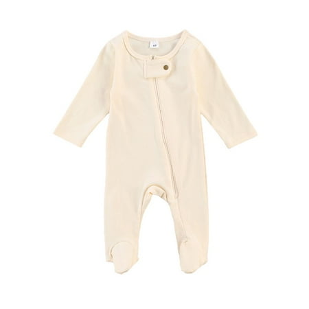 

FNNMNNR Baby Girl Boy Footed Pajamas Zipper Knit Romper Long Sleeve Solid Color Bodysuit Newborn Outfits Fall Winter Royal Blue 3-6 Months