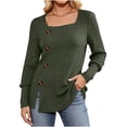 thumbnail image 3 of Women's Knit Tops Ribbed Scoop Neck Sweater, Long Sleeve Pullover Shirts, Brushed Knit Split Hem Button Detail Blouses Top, Loose Fit Casual Fall Winter Layering Shirt, 3 of 9