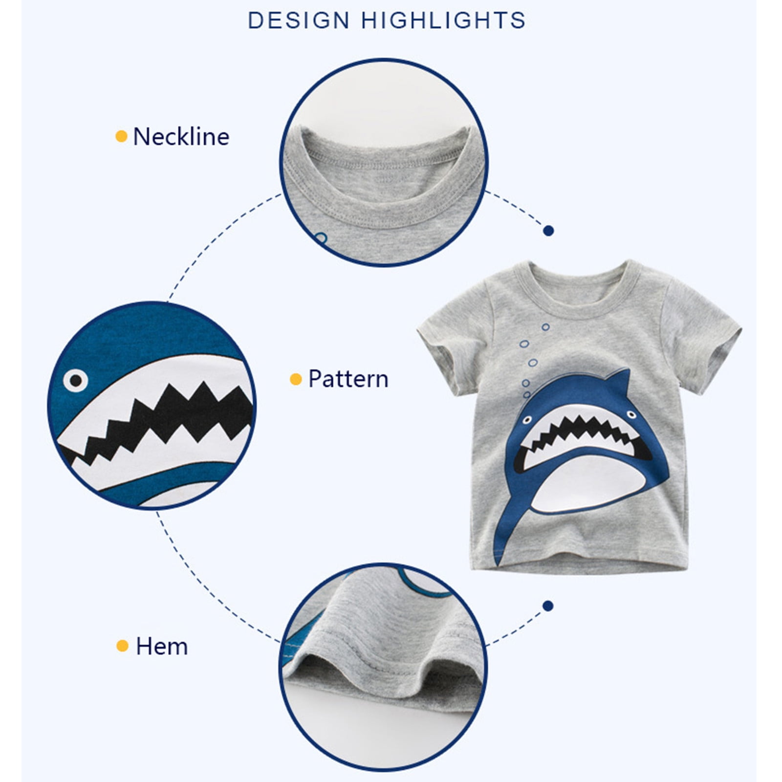 3-Pack Baby Boy 95% Cotton Short-sleeve Cartoon Shark Print Set