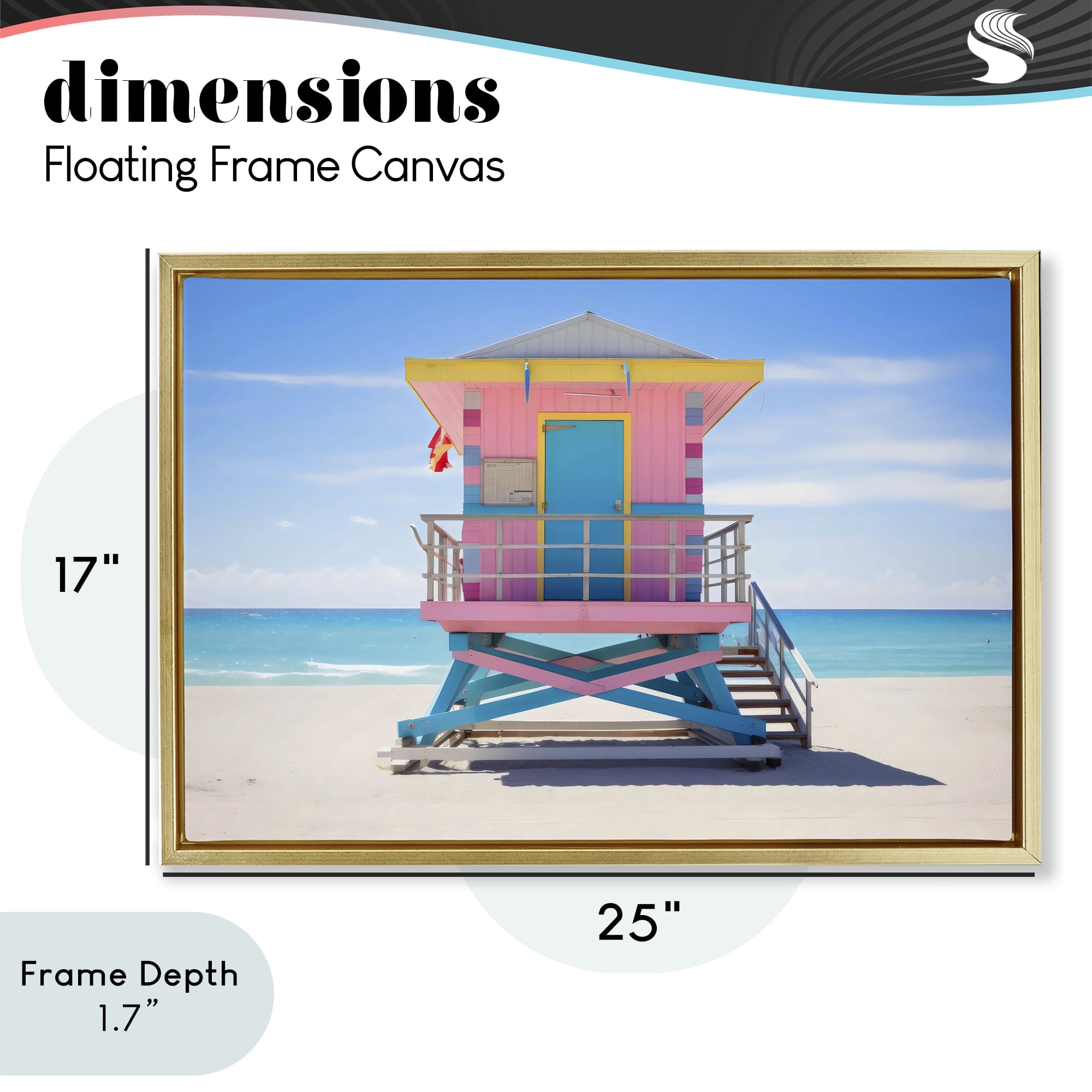 Stupell Industries Pastel Lifeguard Hut on Beach Gold Framed Floater Canvas Wall Art, design by Creative Studio
