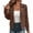 Brown, variant on Women Moto Biker Jacket Asymmetric Zip Lapel Collar Slim Cropped Outerwear Coat for Street Daily Casual Wear S