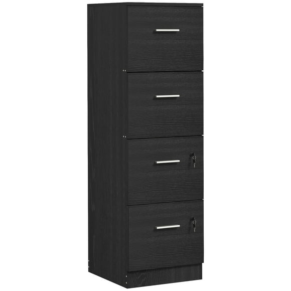 CoSoTower Classeur Vertical avec Serrure, Classeur à 4 Tiroirs avec Barre de Suspension Réglable pour Formats A4 et Lettre, Noir