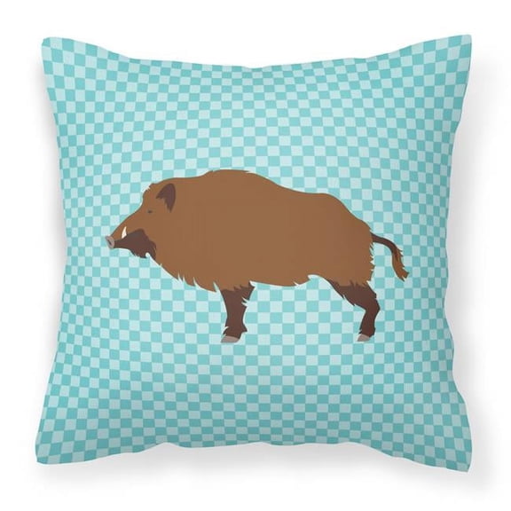 Carolines Treasures BB8110PW1818 Wild Boar Pig Blue Check Fabric Decorative Pillow, 18 x 18 in.
