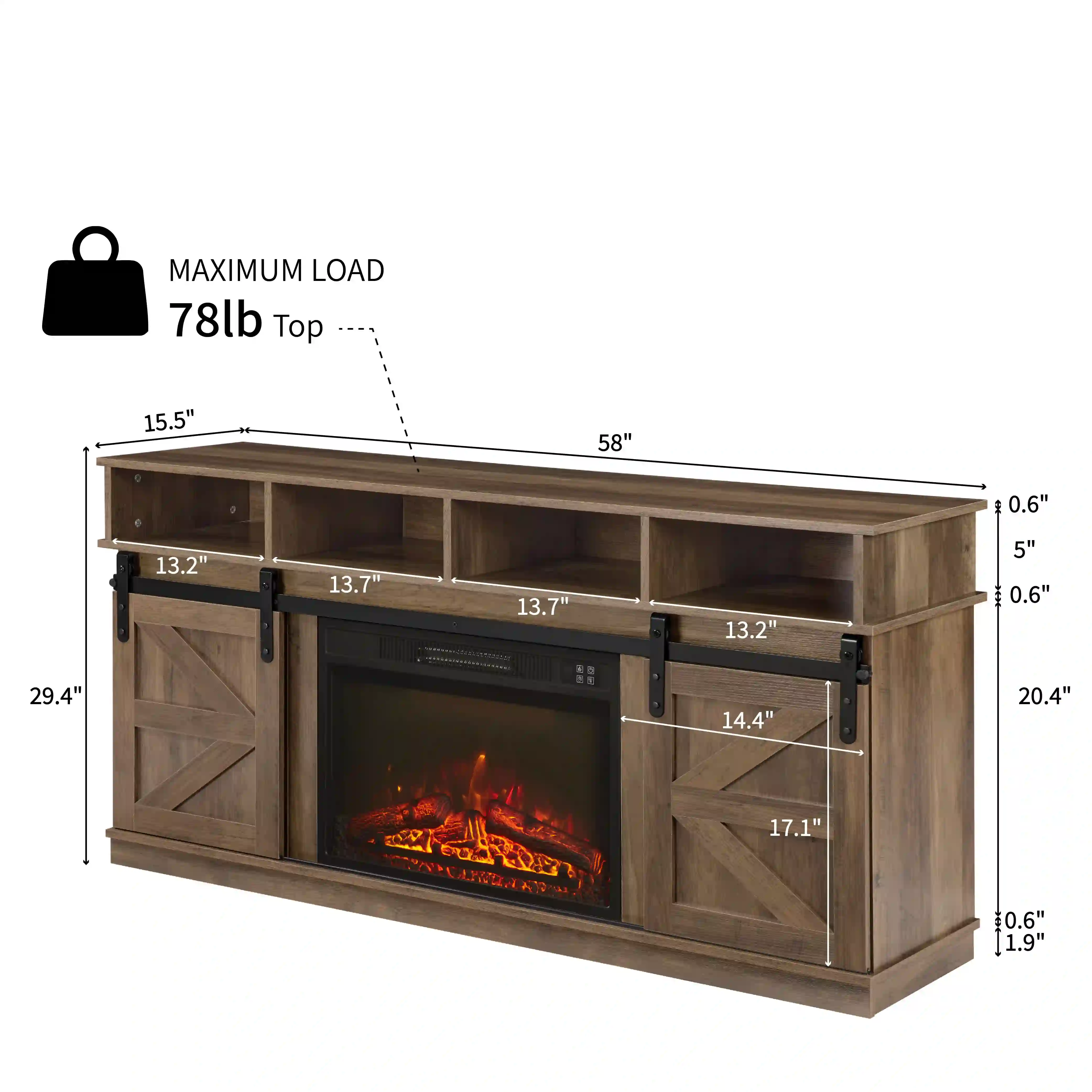 Aukfa Farmhouse Sliding Barn Door TV Stand for TVs Up to 65",Storage Cabinet Table,Brown