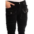 thumbnail image 2 of NOVASTILE Men's Slim fit Straight leg Stretch Denim Jeans Cargo Pockets Distressed All Over Frayed Ripped Patchwork Stacked Design Streetwear Statement Pants M5 Black 28, 2 of 5