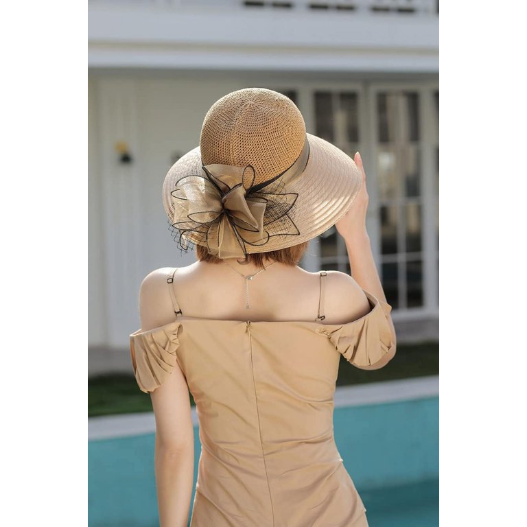 LinYooLi Crochet Organza Flower Straw Sun Hat for Women  display picture 3