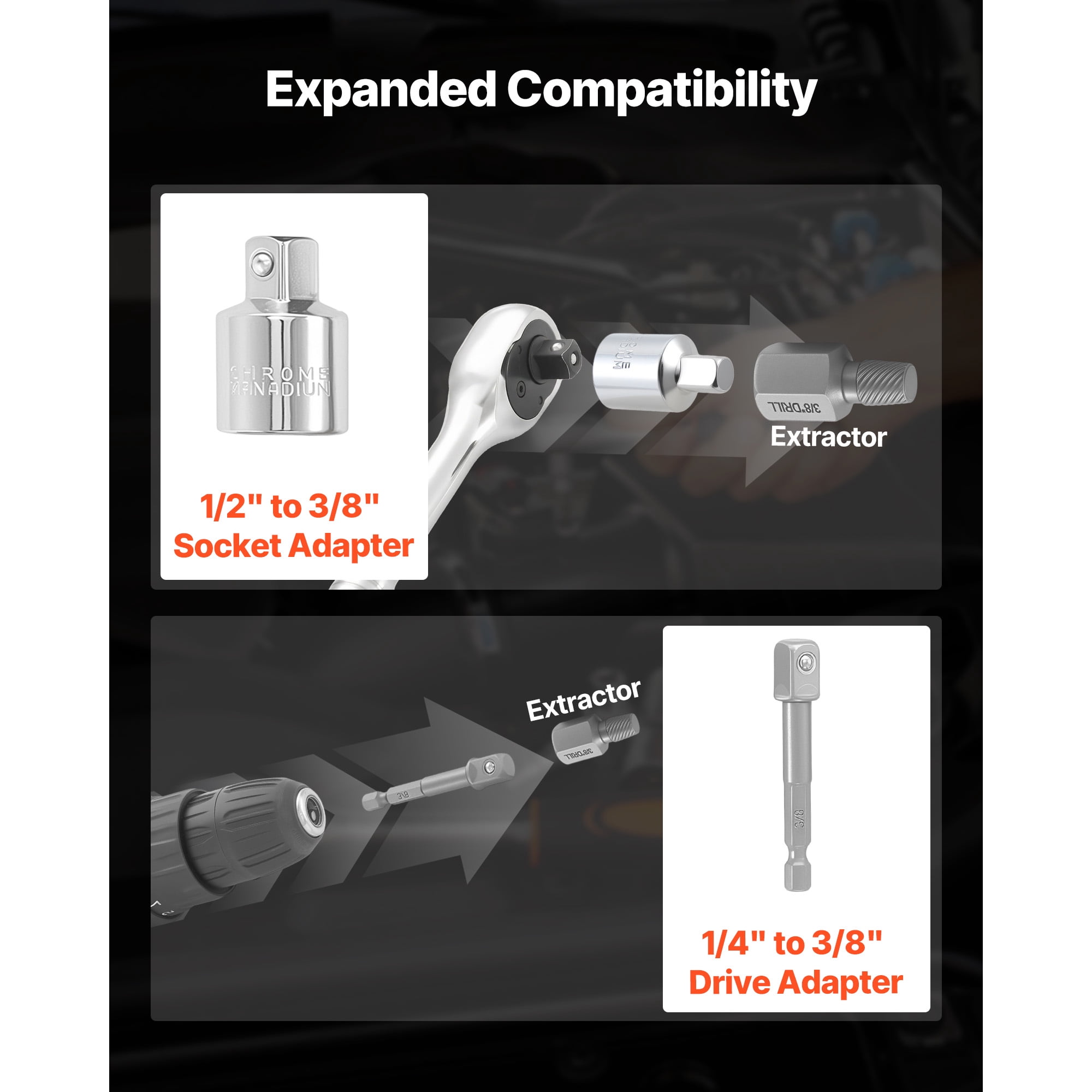 KFFKFF 65-Piece Screw Extractor and Drill Bit Set, Includes Nut Bolt Extractors, Adapters, and Storage Case, Made of Cr-Mo Steel for Removing Damaged, Stripped, or Rounded Fasteners
