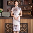 thumbnail image 3 of Cheongsam de satén de doble forro para primavera y verano, ajustado, adelgazante, de talla grande, para mujer, para banquetes y espectáculos, 3 of 6