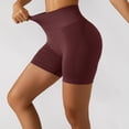 thumbnail image 3 of Pantalones cortos de yoga de cintura alta para mujer, control de barriga, pantalones cortos atléticos sin costuras para gimnasio en casa, correr, entrenamiento, granate M, 3 of 6