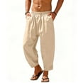 thumbnail image 2 of Xuniizn Linen Pants Men Casual Elastic Waist Beach Holiday Pants with Pockets Plus Size Loose Breathable Cotton Boho Jogger Pants, M-3XL, 2 of 8