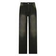 thumbnail image 5 of Fgnfyis Women's Casual Mid Waist Cargo Jeans Stretch Wide Leg Denim Pants with Pockets Jeans for Women with Distressed Black L, 5 of 9
