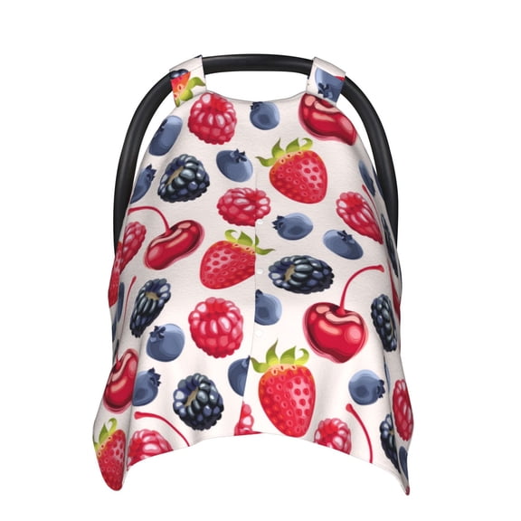 Car Seat Cover Baby - Blueberry red Print Breathable Infant Car Seat Cover for Baby Carseat, Lightweight Comfort Baby Essentials Must Haves Newborn Stuff for Girl Boy