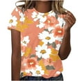 thumbnail image 2 of Yuwull Womens Summer Tops Womens Tops Casual Women Vacation Style Floral Print Round Neck Short Sleeved T-Shirt Y2K Tops 30XL, 2 of 5