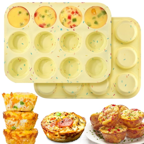Moldes de silicona Palksky para picar huevos, paquete de 2 moldes para magdalenas con 12 cavidades p