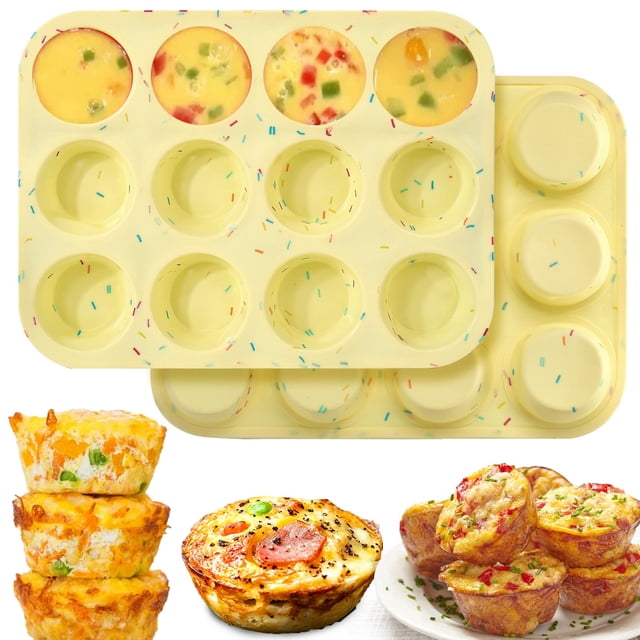 Moldes de silicona Palksky para picar huevos, paquete de 2 moldes para magdalenas con 12 cavidades p