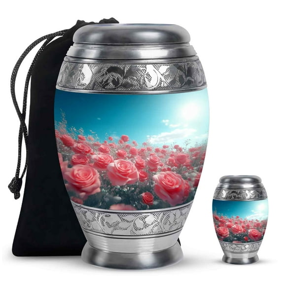 Yatskia Pink Rose Cremation Urns For Human Ashes, Urn For Ashes Adult Male & Female, (Monar 10 Inch and 3 Inch)