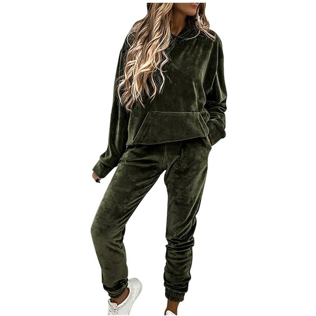 Yuyuzo Womens Velour Sweatsuits 2 Piece Outfits Hooded Pullover Sweatshirt Sweatpants Tracksuits Matching Set
