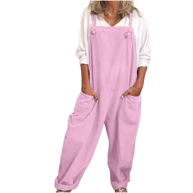 Timegard Overalls for Women Plus Size 1 Piece Casual Baggy Cotton Linen Pants Rompers Spring Fashion