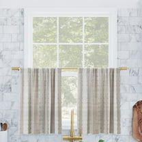 Archaeo 2-Pack Slub Texture Stripe Cotton Cafe Curtain Pair, 52"W X 24"L, Linen/White
