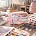 thumbnail image 6 of BZPIZ Pencil Pouch, Colored Large 2 Separate Zippered Compartments Pencil Case for Students, Waterproof Clear Pencil Bag Wide Opening, School Supplies for Teen Boys & Girls Pink, 6 of 9