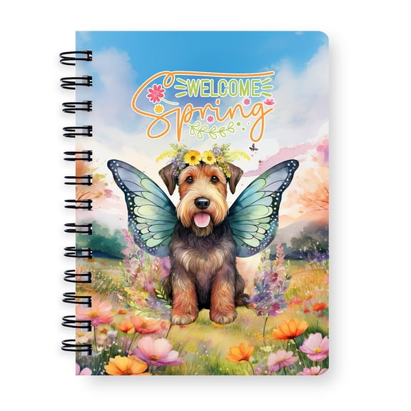 Welcome Spring Fairy Airedale Terrier in Flower Meadow Spiral Bound Journal Dale Waterside Dog Lover 5x7in Spiral Notebook - 13002