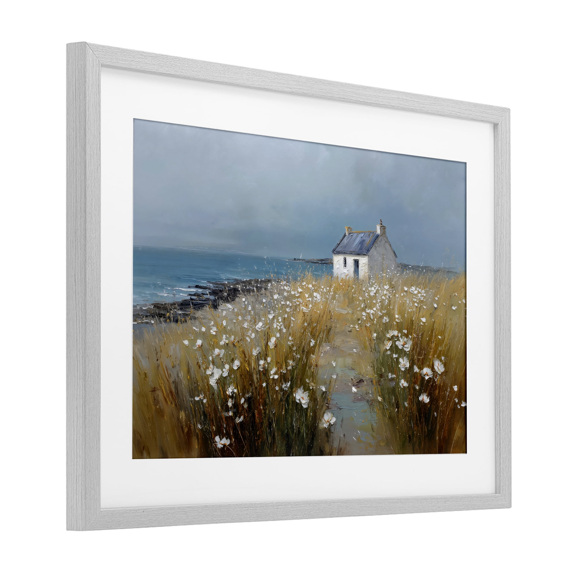 Stupell Industries Oceanfront Cottage Wildflowers Gray Framed Print Under Glass, design by Petal Prints Design