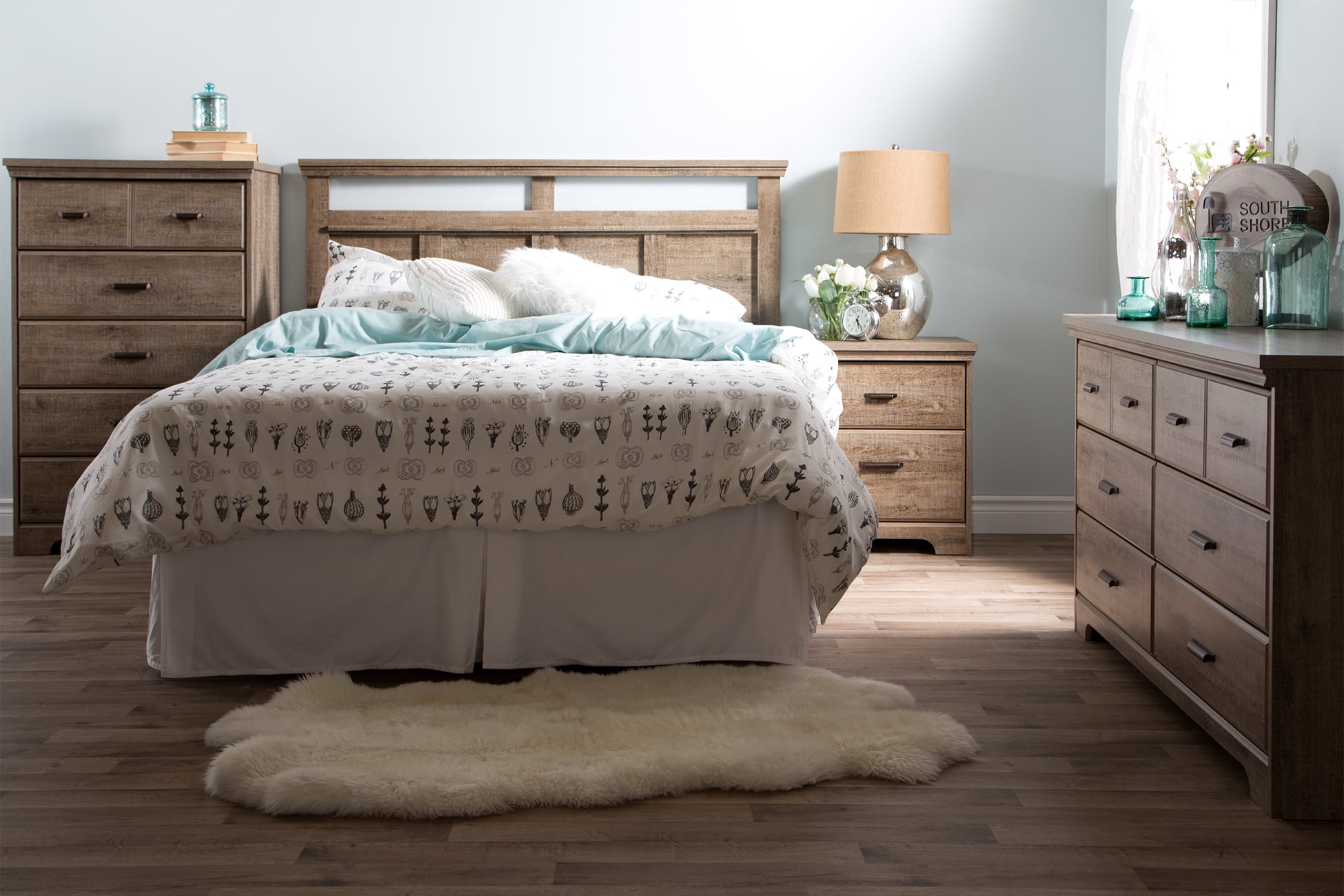 South Shore Versa 6-Drawer Dresser and Nightstand Set for Adult, in Weathered Oak
