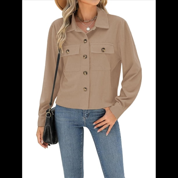 Chaquetas de con Botones para Mujer, Camisetas de Larga, Tendencia 2025 Albaricoque XL
