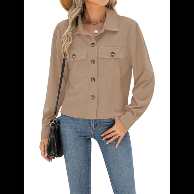 Chaquetas de con Botones para Mujer, Camisetas de Larga, Tendencia 2025 Albaricoque L