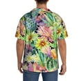 thumbnail image 5 of Naloa Watercolor Blooming Cactus Men's Loose Fit Cuban Collar Short-Sleeve Shirt with Button-down and Chest Pocket for Everyday Wear Outings - X-Large, 5 of 7