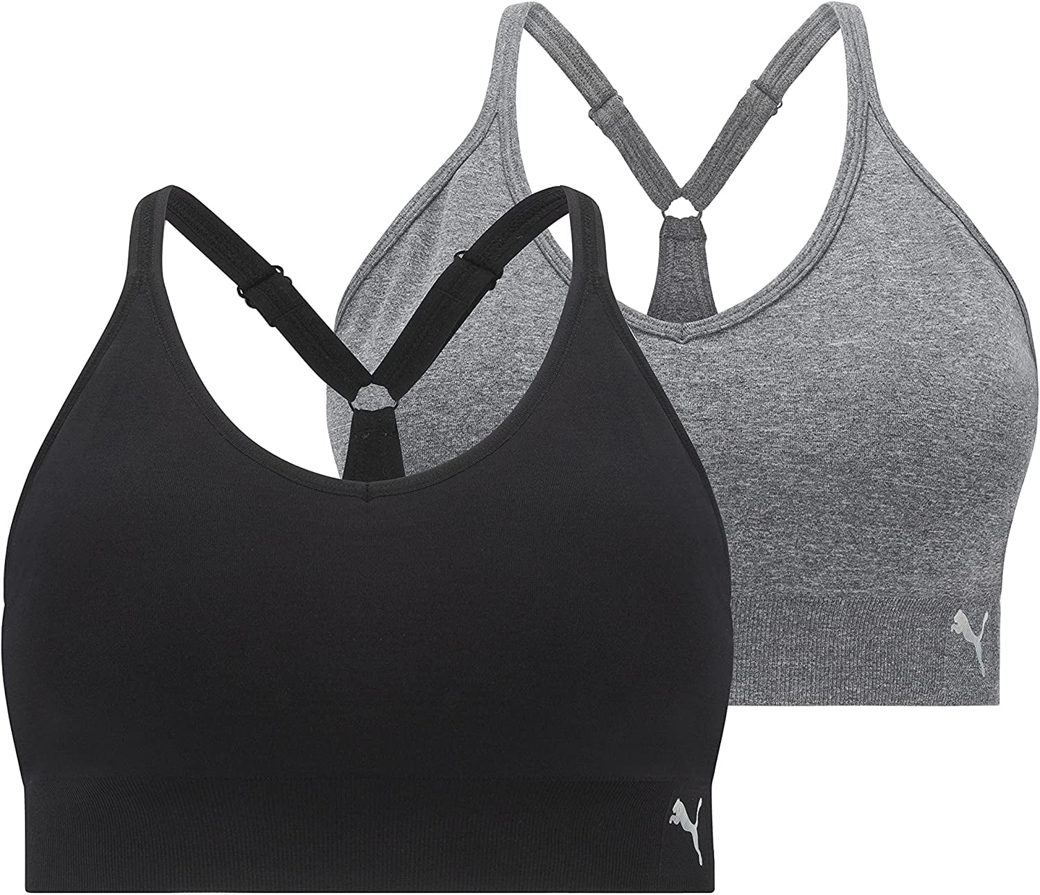 PUMA Womens 2 Pack Y-Back Seamless Sports Bra X-Large Black/Grey