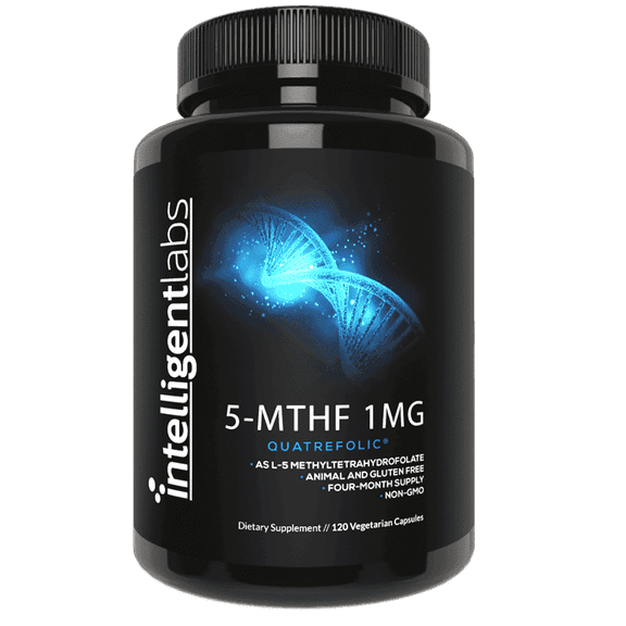 Intelligent Labs 1MG 5-MTHF Methylfolate, 120 Capsules, 120 Days Supply, Best Value Folic Acid Supplement as Quatrefolic, Activated Folate, 1MG = 1000mcg, 5 methyltetrahydrofolate
