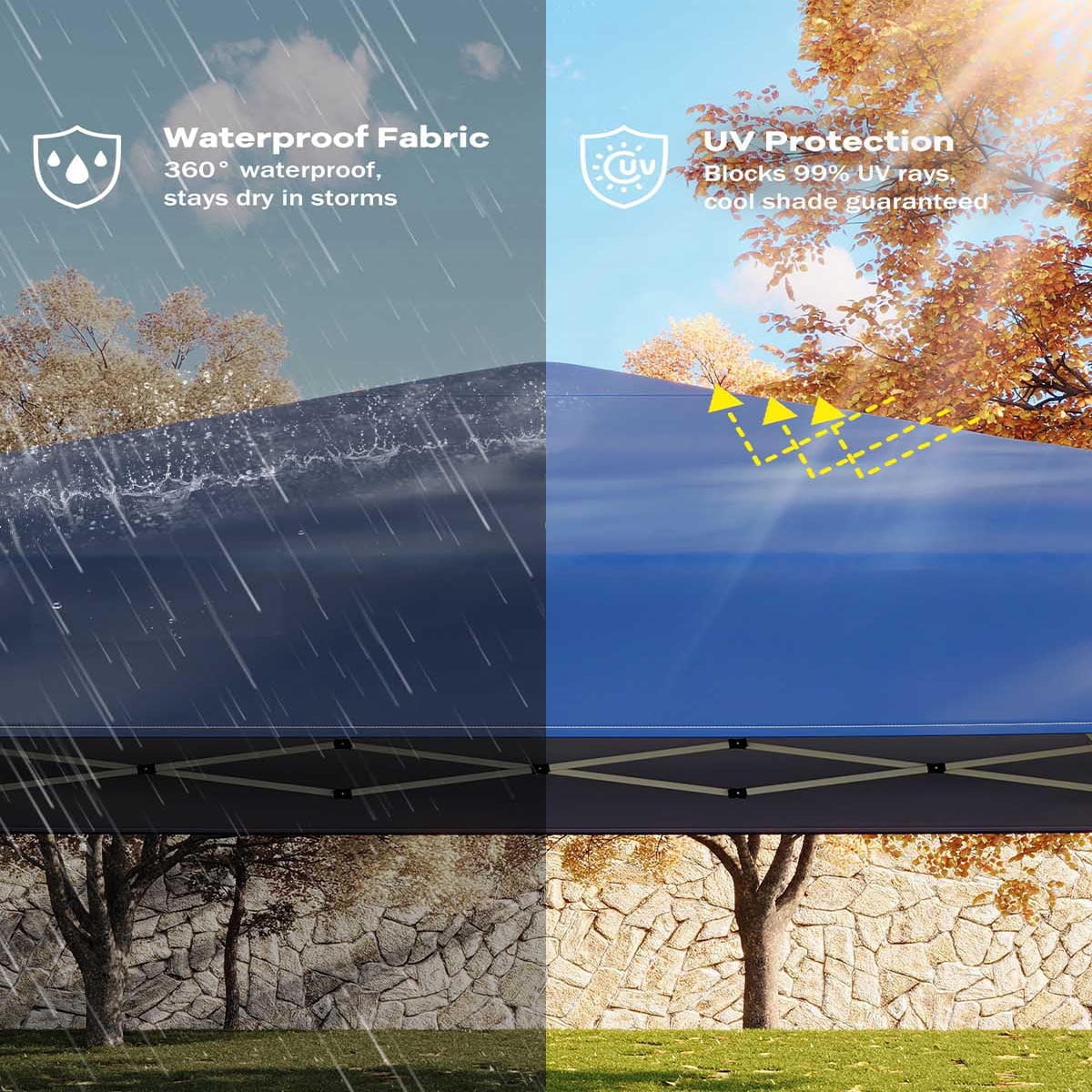 Soonbuy 10x10 Pop Up Canopy with 3 Sidewalls,Easy Up Camping Tent with One Button Push Setup - 1 Roller Bag, 3 Adjustable Height, 4 Weight Bags for Deck, Garden, Sports, Beach, Party