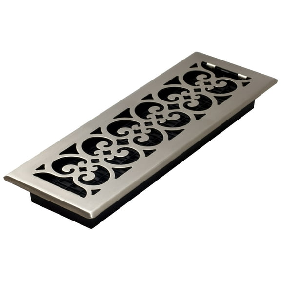 Decor Grates 4" x 14" Steel Plated Brushed Nickel Finish Scroll Design Floor Register